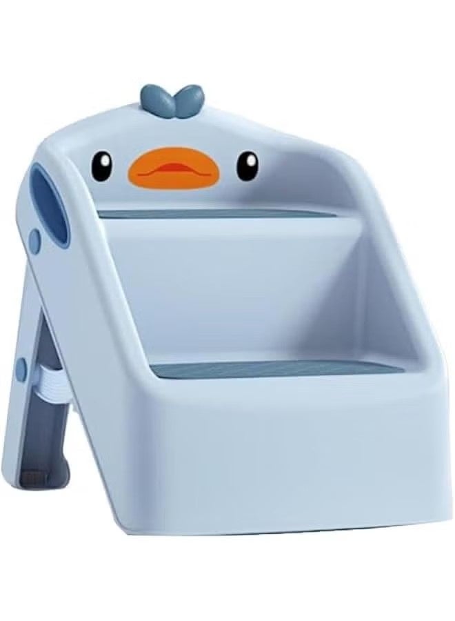 بيوينتي مقعد طيّار للأطفال الصغار متعدد الارتفاعات للمطبخ وحمام الحوض، درجات تواليت لتدريب على القصرية، مقعد مساعد مزدوج الارتفاع 11 للمطبخ، سلالم بلاستيكية بمقابض، مقاعد قدم للحضانة (أزرق) - Image 5